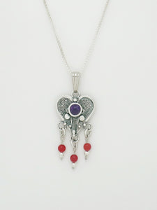 B79-  Filigree Heart Pendant with Multiple Stones - Zehava Jewelry