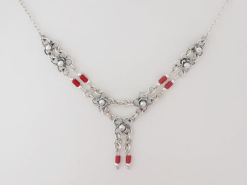 B81- Flowers Necklace with Carnelian Beads - Zehava Jewelry