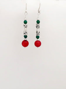 E49- Silver Earrings with Carnelian Beads - Zehava Jewelry