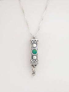 A10- Medium Mezuzah with Turquoise Stone - Zehava Jewelry