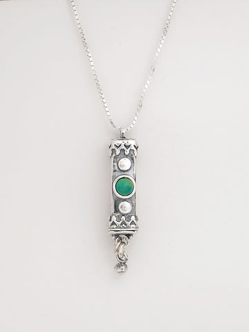 A10- Medium Mezuzah with Turquoise Stone - Zehava Jewelry