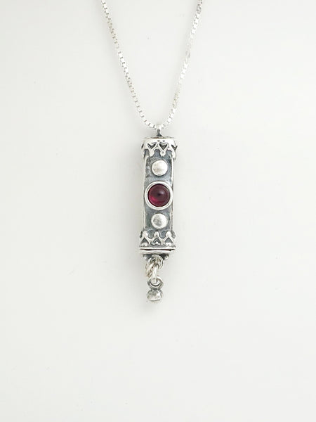 A10- Medium Mezuzah with Garnet Stone - Zehava Jewelry