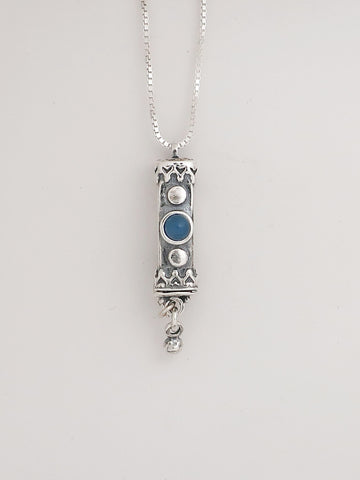 A10- Medium Mezuzah with Blue Agate Stone - Zehava Jewelry