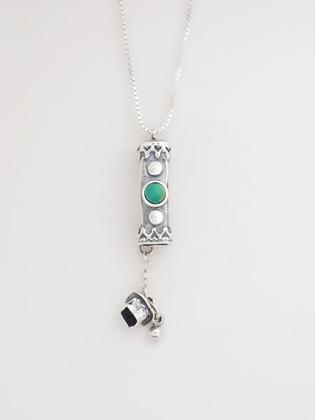 A10- Medium Mezuzah with Turquoise Stone - Zehava Jewelry