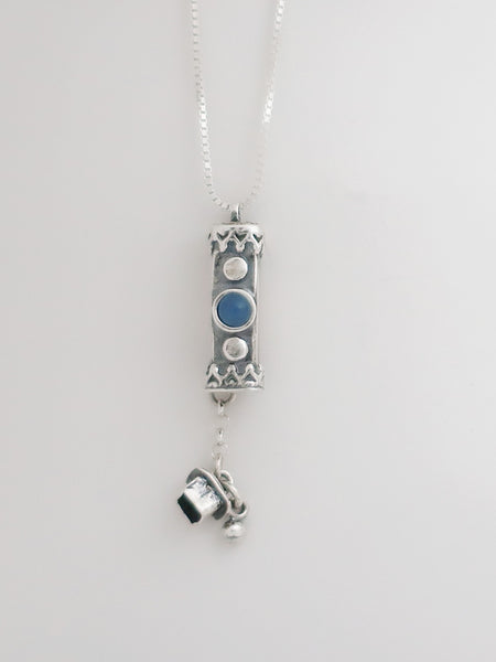 A10- Medium Mezuzah with Blue Agate Stone - Zehava Jewelry