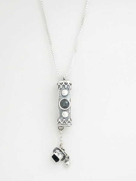 A10- Medium Mezuzah with Hematite Stone - Zehava Jewelry