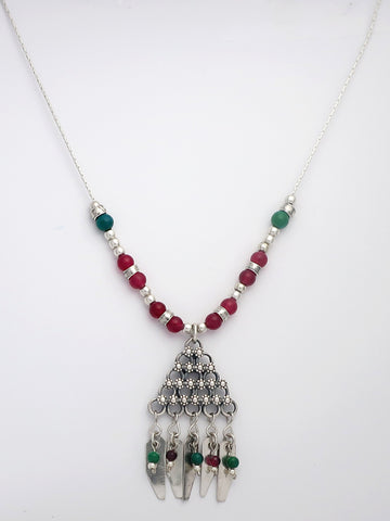 B82- Triangle Necklace with Flowers - Zehava Jewelry