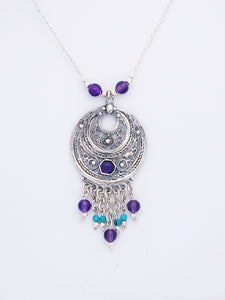 B86- Silver Necklace with Amethyst Stone - Zehava Jewelry