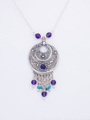 B86- Silver Necklace with Amethyst Stone - Zehava Jewelry