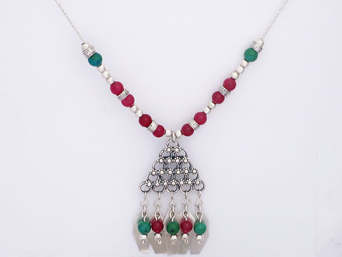 B90-  Triangle Necklace with Flowers - Zehava Jewelry