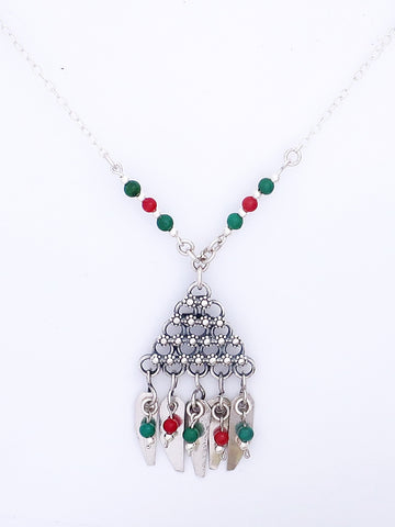 B68.2-  Triangle Pendant with Flowers - Zehava Jewelry