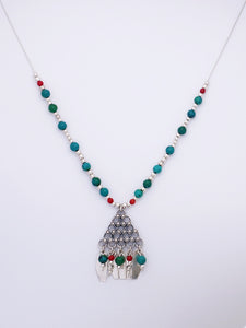 B89-  Triangle Necklace with Flowers - Zehava Jewelry