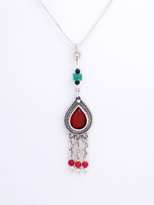 B75.1-  Drop Silver Necklace with Carnelian Stone - Zehava Jewelry