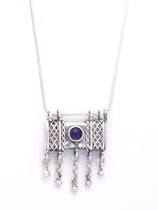 C18.1- Square Box Pendant with Opening Cap and Amethyst Stone - Zehava Jewelry