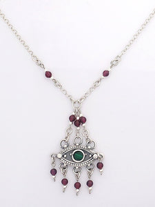 B94.1-Silver Eye Necklace with Malachite Stone