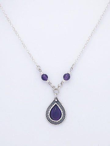 B93-  Drop Silver Necklace with Amethyst Stone and Beads