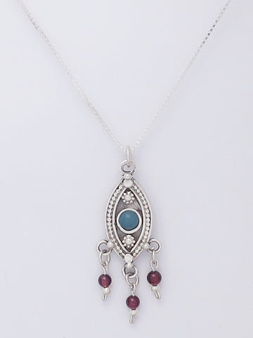 B95.1-Silver Eye Necklace with Blue Agate Stone