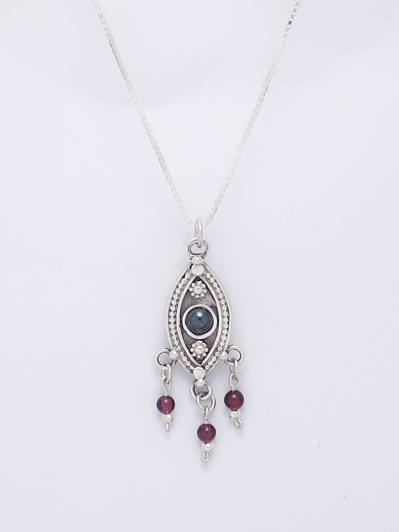 B95.3-Silver Eye Necklace with Hematite Stone