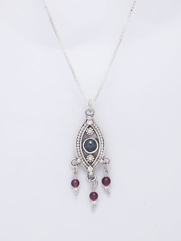 B95.3-Silver Eye Necklace with Hematite Stone