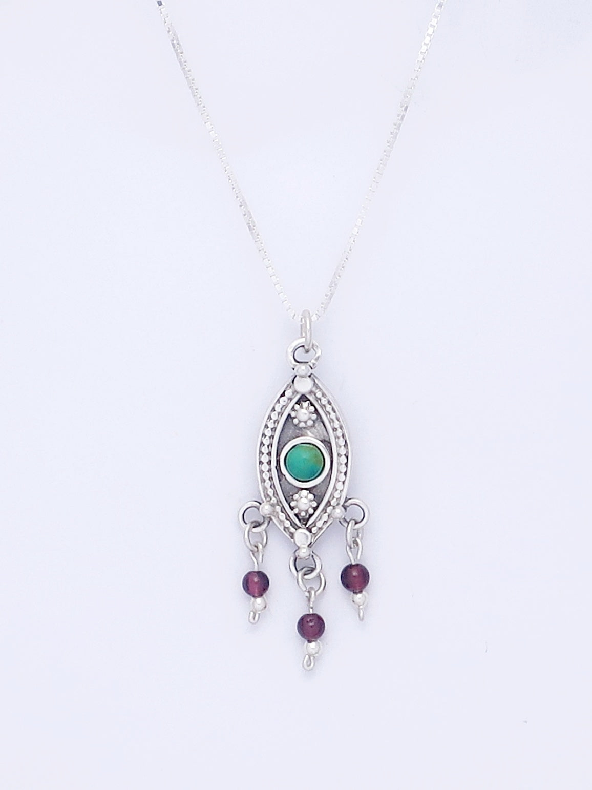 B95-Silver Eye Necklace with Multiple Stones