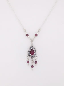 B97-  Drop Silver Necklace with Garnet Stone