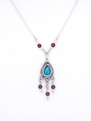 B97.1-  Drop Silver Necklace with Turquoise Stone