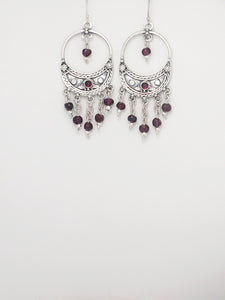 E65- Half- Moon Earrings with Garnet Stone