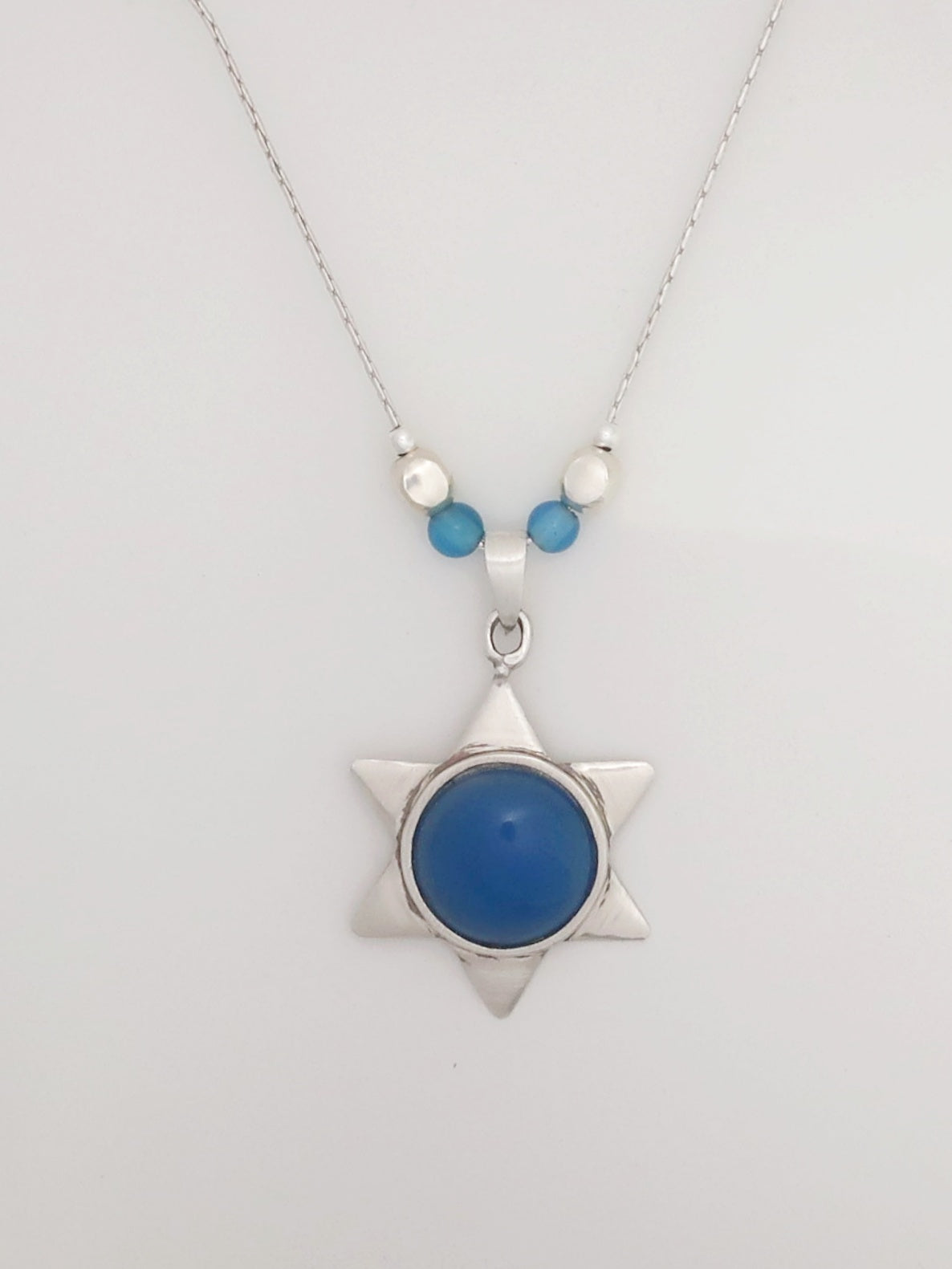 B100- David's Star Necklace with Blue Agate Stone