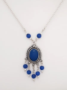 B109- Silver Necklace with Blue Agate Stone