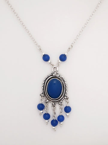 B109- Silver Necklace with Blue Agate Stone