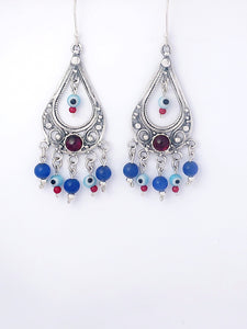 E69.4-  Silver Filigree Earrings with Garnet Stone