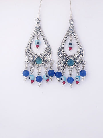 E69.2-  Silver Filigree Earrings with Blue Agate Stone