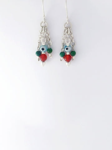 E76- Silver Earrings with Evil Eye Beads