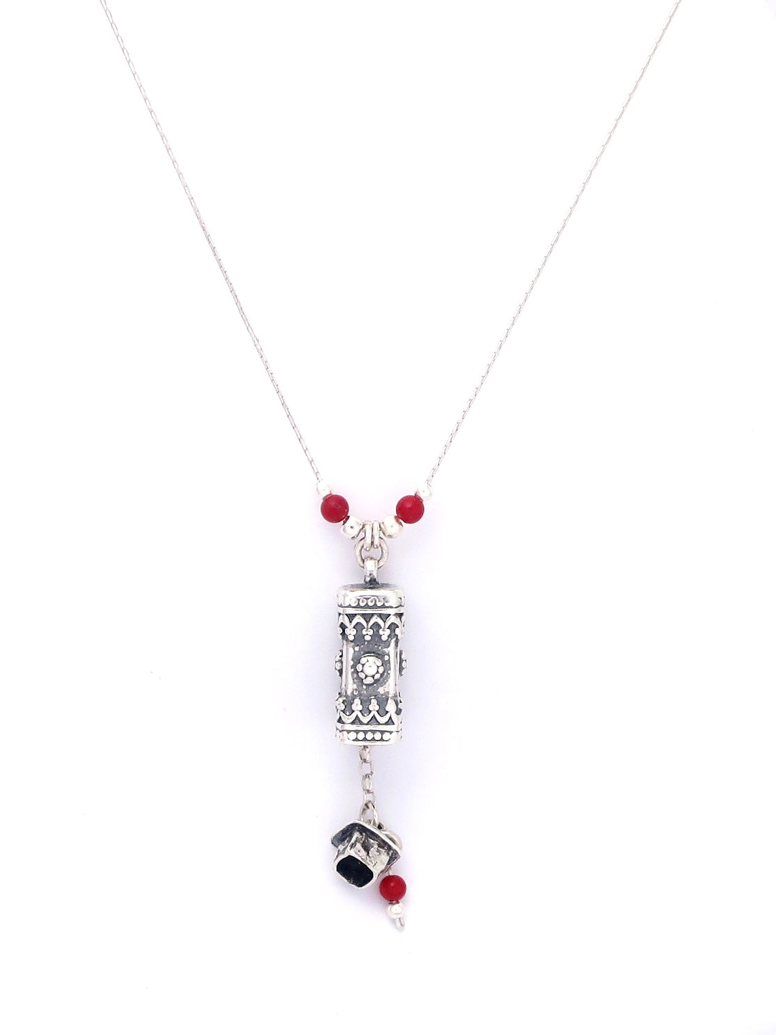A7- Medium Mezuzah with Carnelian Beads