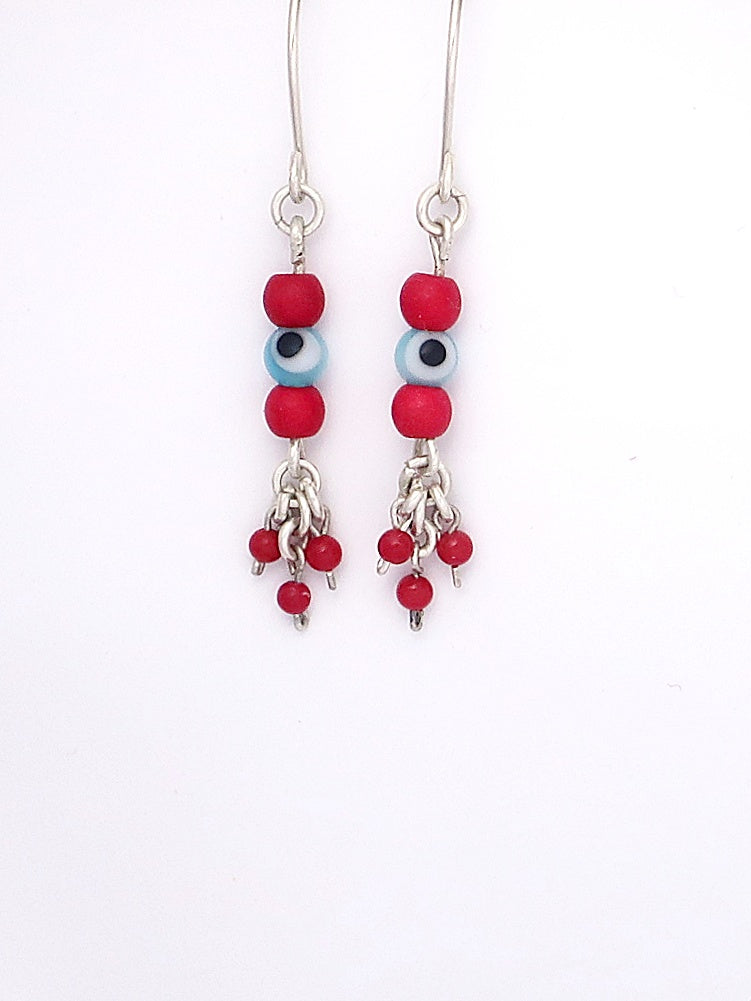 E16- Silver Earrings with Beads - Zehava Jewelry