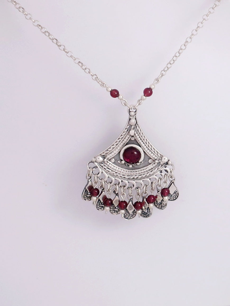 B102- Silver Necklace with Garnet Stone