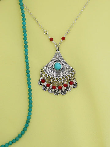 B103- Silver Necklace with Turquoise Stone