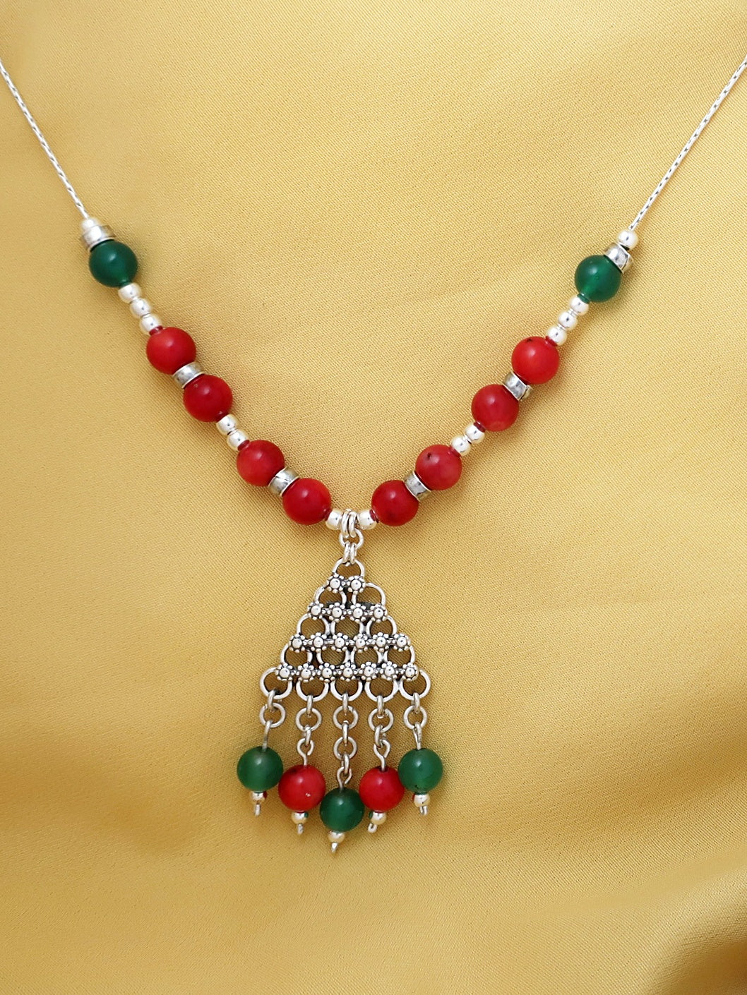 B108-  Triangle Necklace with Flowers