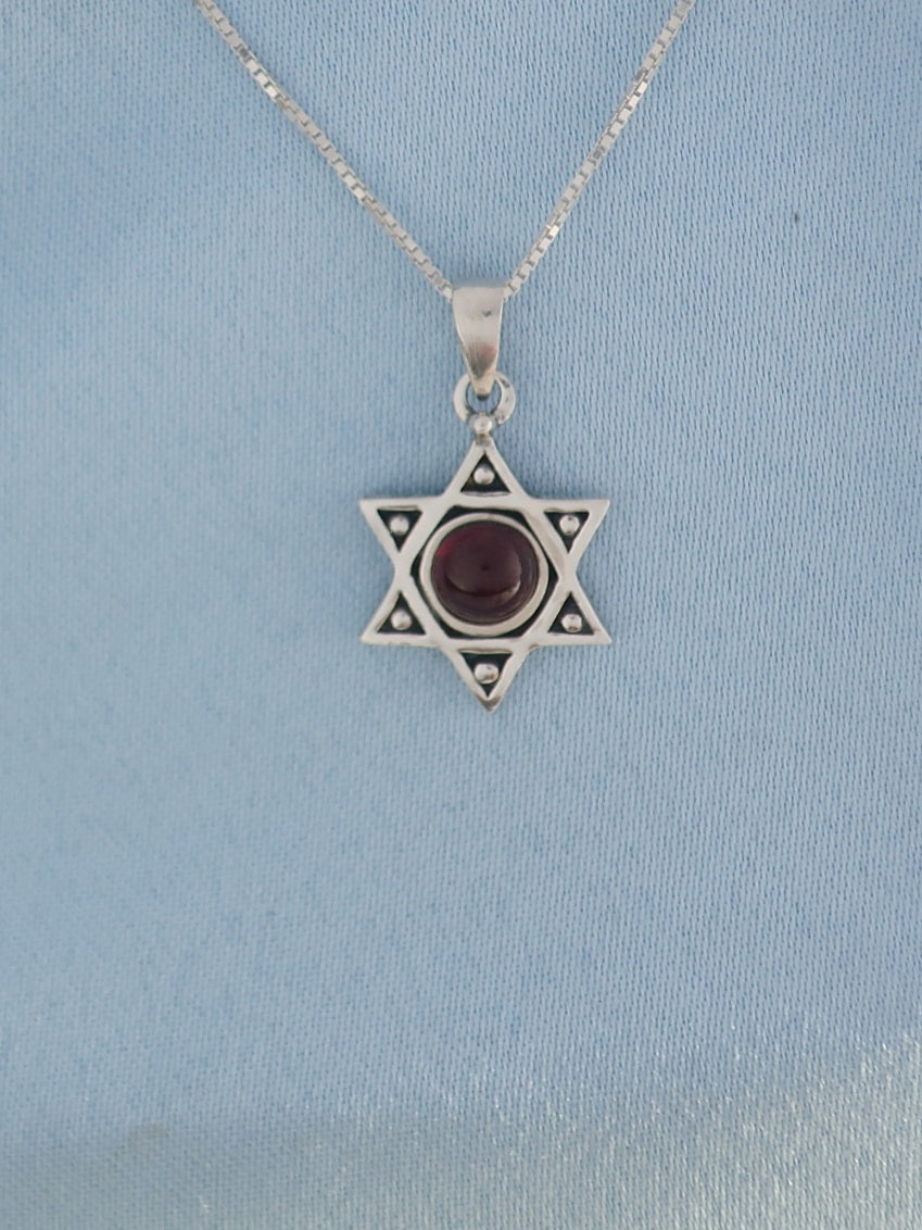 B105- David's Star Pendant with Garnet Stone