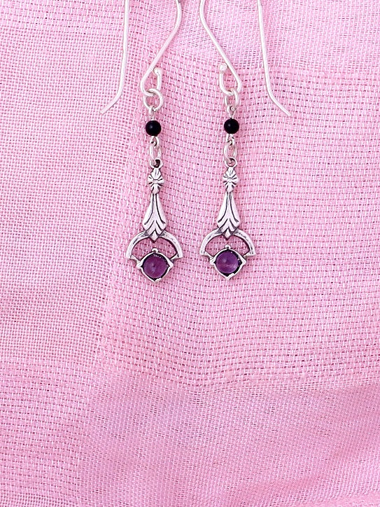 E79- Silver Earrings with Amethyst Stone