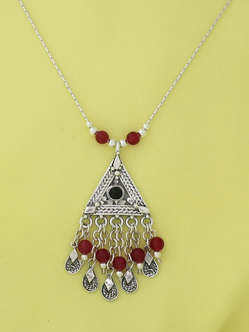 B118- Pyramid Necklace with Carnelian Beads