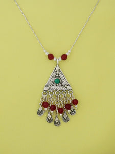 B118- Pyramid Necklace with Carnelian Beads