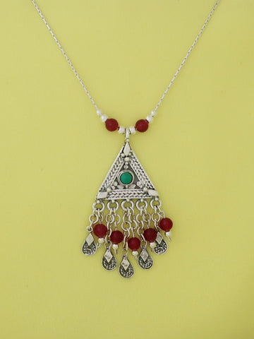 B118- Pyramid Necklace with Carnelian Beads