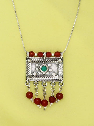 B121- Silver Necklace with Turquoise  Stone