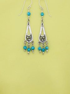 E- Silver Earrings with Turquoise Beads