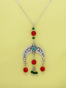 B134- Moon Necklace with Turquoise Stone