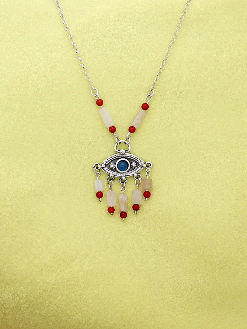 B119-Silver Eye Necklace with Agate Stone