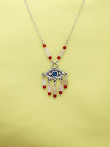 B119-Silver Eye Necklace with Agate Stone