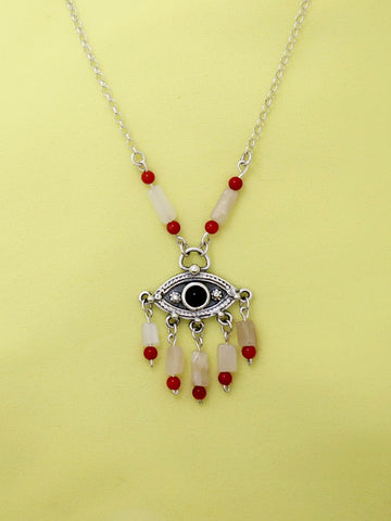 B119-Silver Eye Necklace with Onyx Stone