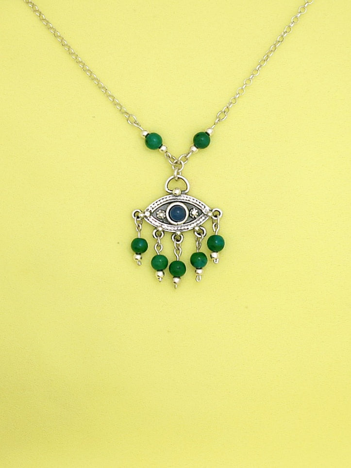 B132-Silver Eye Necklace with Agate Stone